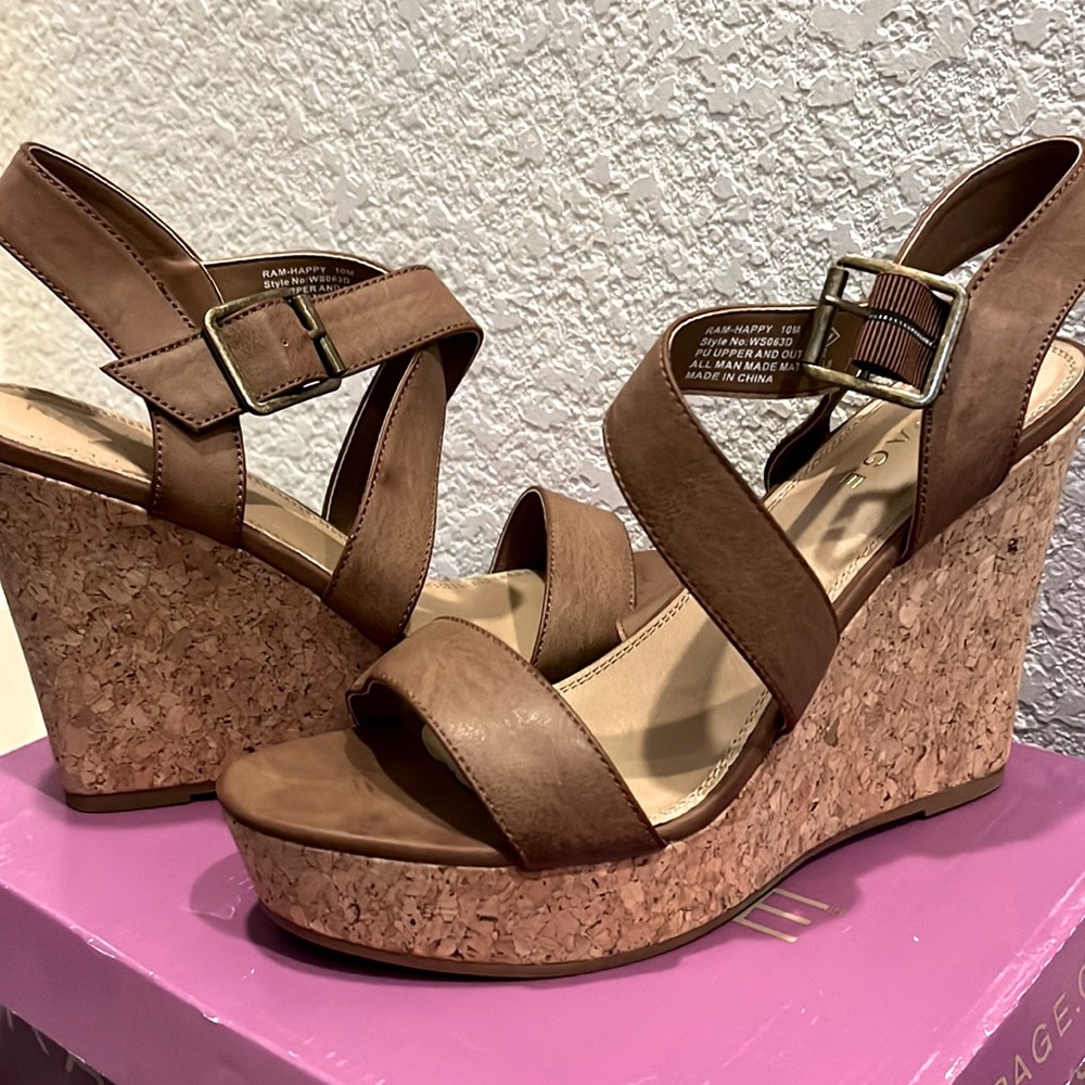 Rampage tan wedges, never worn size 10 medium